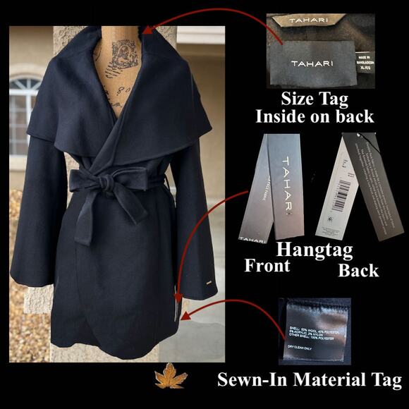 Tahari Ella Marla Shawl-Collar Wool Wrap Coat Black Size XL NWT - Picture 9 of 9